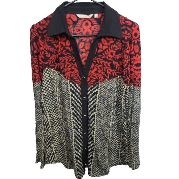 Soft Surroundings Tops - Soft Surroundings Womens BOHO Shirt XS Red Black Floral Long Sleeve Carrier